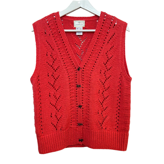 Vintage 90s Susan Bristol Sweater Vest Knit Crochet Coral Pink Medium