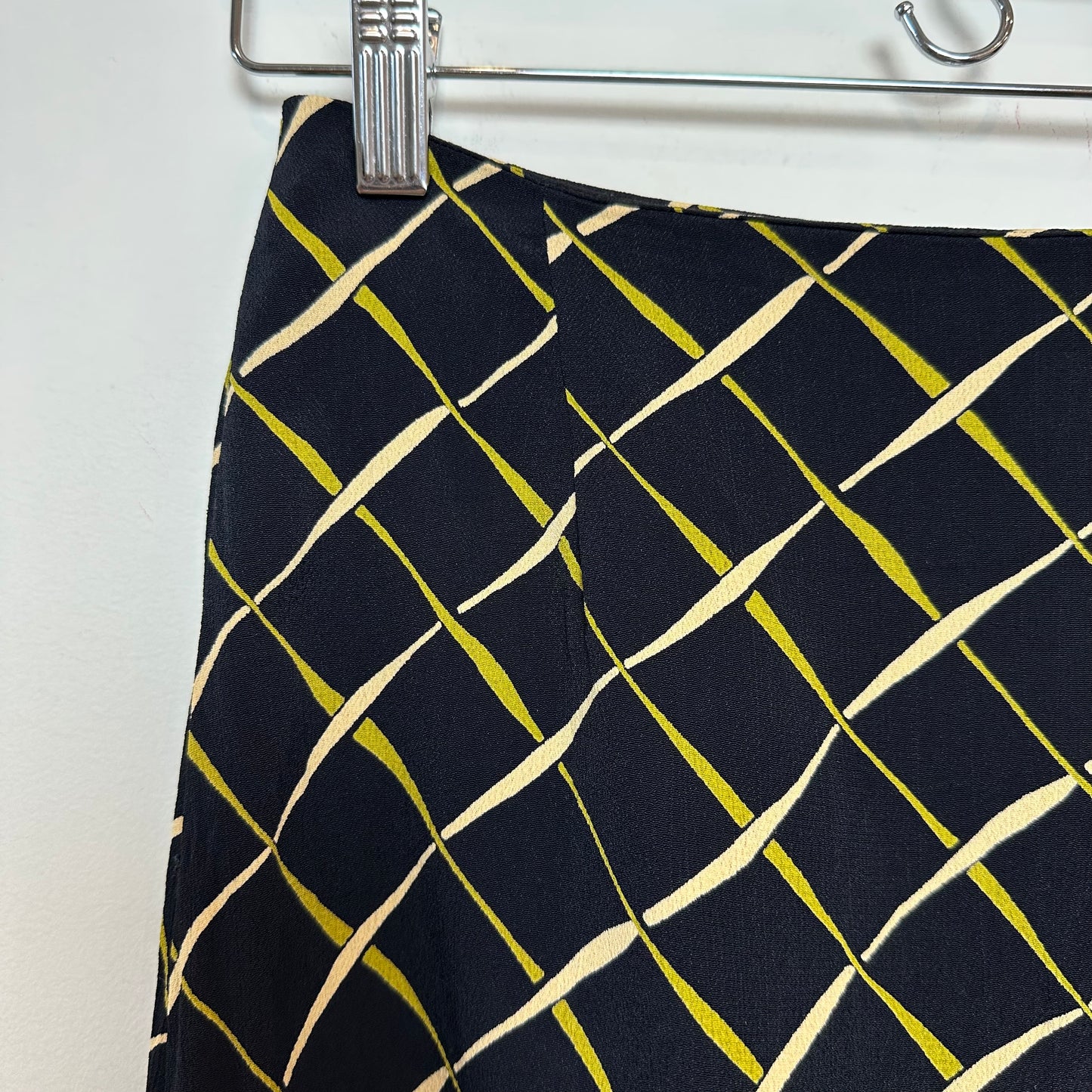 Vintage 90s Banana Republic Mini Skirt Black Patterned Checkered Rayon 4