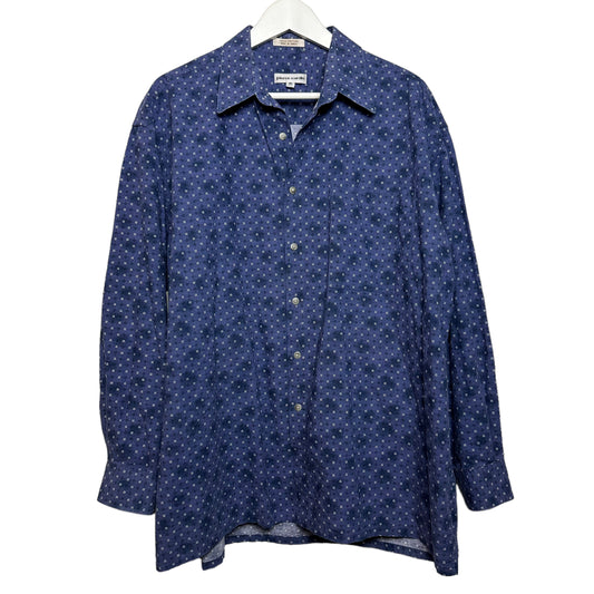 Vintage 90s Pierre Cardin Button Down Collared Shirt Blue Geometric Cotton XL