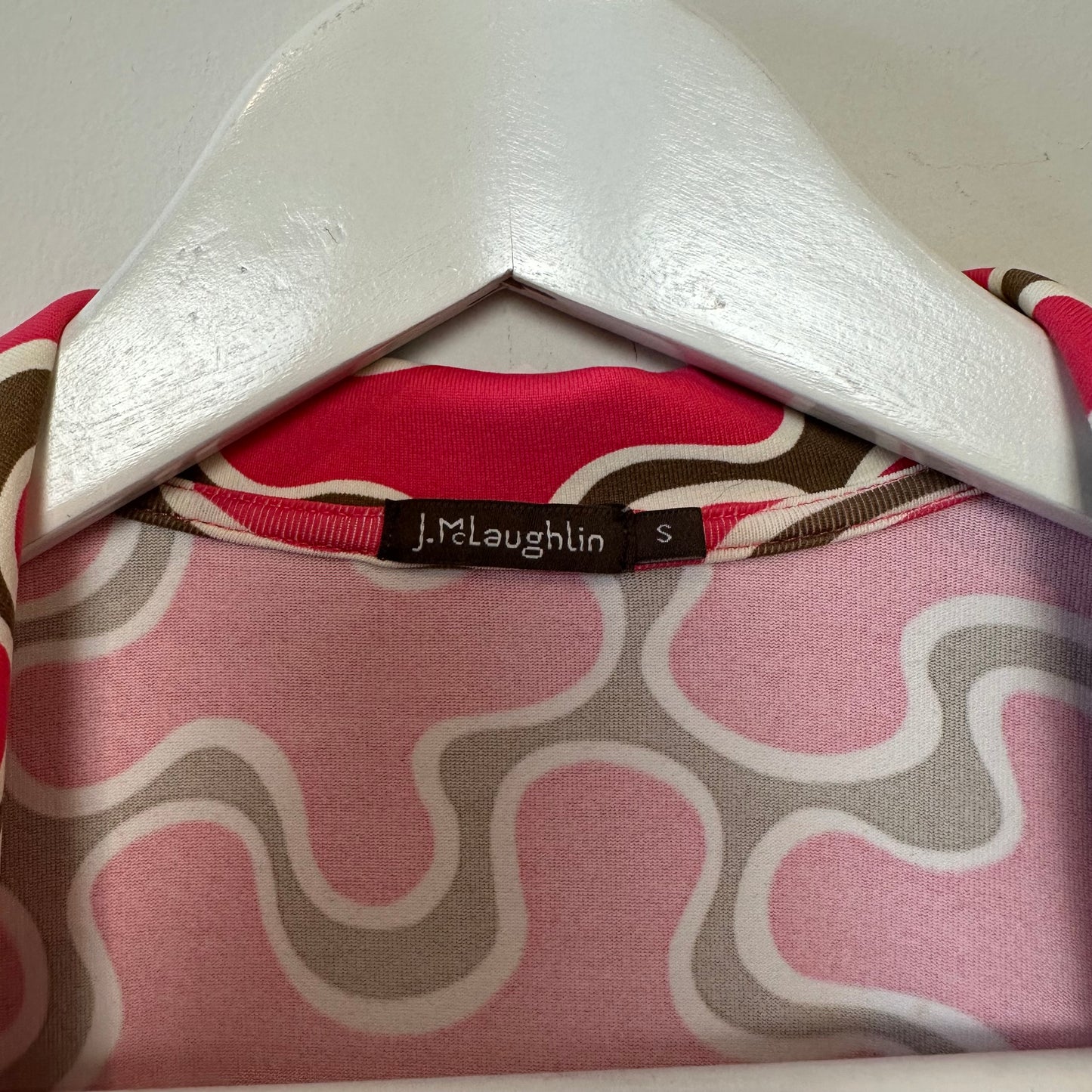J. McLaughlin Lila Shirt Collar Wrap Dress Pink Brown Geometric Pattern Small