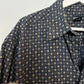 Retro Liz Claiborne Geometric Pattern Short Sleeve Button Down Black Cotton XL