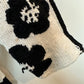 Vintage 90s Talbots Black and White Floral Color Block Cardigan Sweater Hand Knit Medium