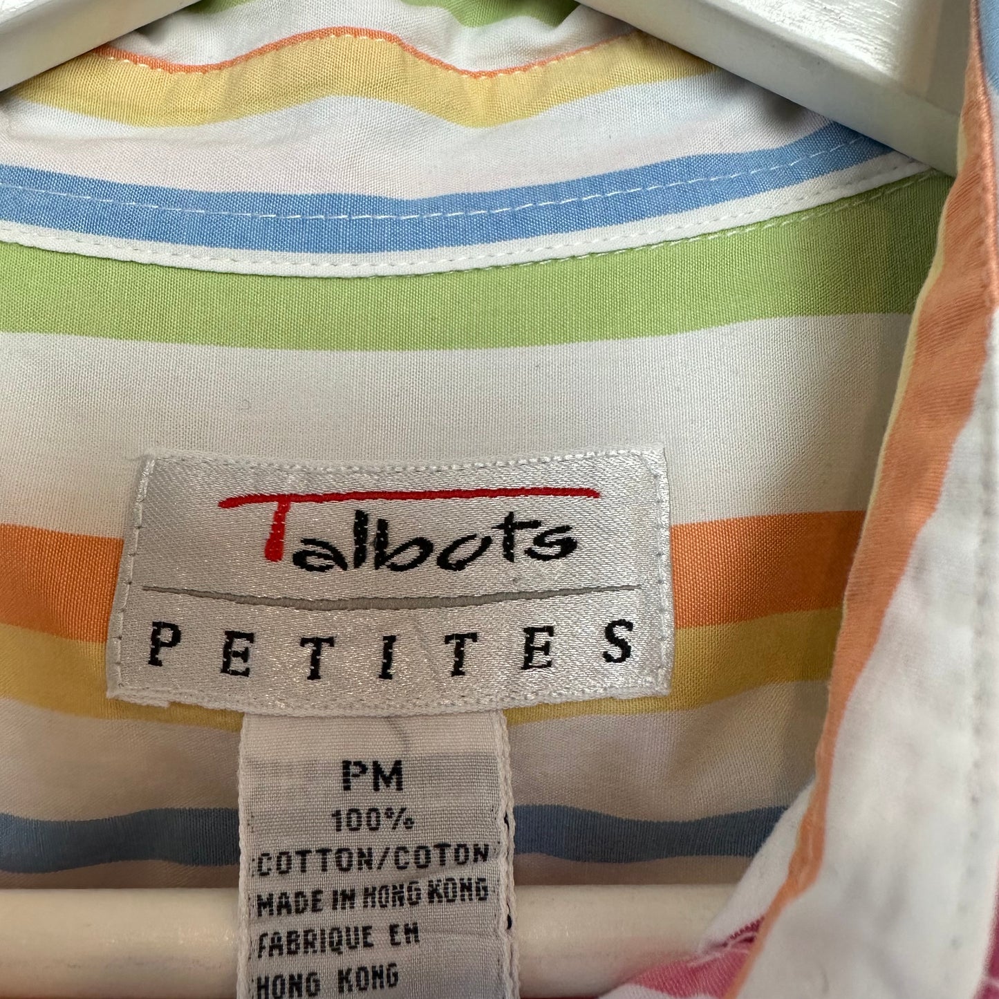 Vintage 90s Talbots Colorful Striped Button Up Collared Shirt Cotton Medium Petite