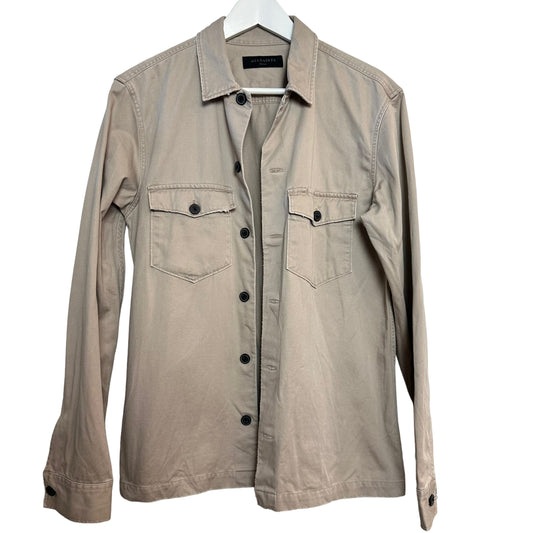 AllSaints Firebase Long Sleeve Shirt Military Overshirt Button Up Collared Sand Khaki Small