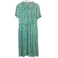 60's Korell Custom Plus Design Green and White Printed Shirt Waist Dress Midi