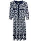 80s Breli Blue and White Dress Floral Gold USA 10 Fit flare Midi
