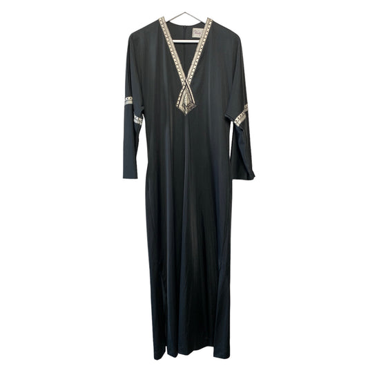 1970s Vanity Fair Black Kaftan Dress Maxi Made in the USA Small Caftan