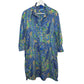 J.Mclaughlin Berlin Midi Dress Shirt Blue Green Paisley Cotton Pop Over Shift S