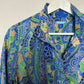 J.Mclaughlin Berlin Midi Dress Shirt Blue Green Paisley Cotton Pop Over Shift S