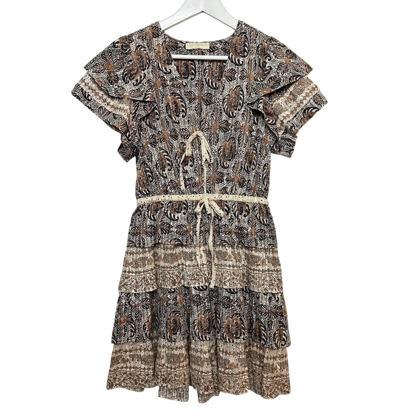 Ulla Johnson Kaitlyn Dress Yarrow Mini Short Sleeve Tiered Ruffle Skirt 6