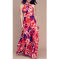 Eliza J Floral Halter Neck Maxi Dress Gown Pink Purple Chiffon Formal 2P