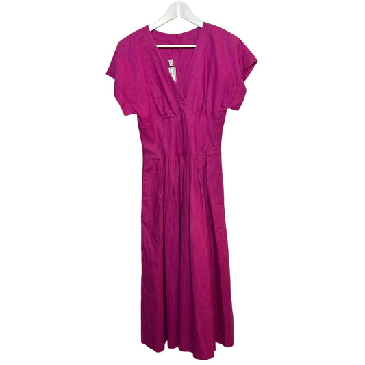 Vintage 80s Ann Tjian for Kenar 2 Dress Linen Cotton Pink Fit and Flare Midi 8