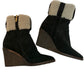 Yves Saint Laurent YSL Wedge Heel Aspen Suede Black Boots Shearling Fur 37.5