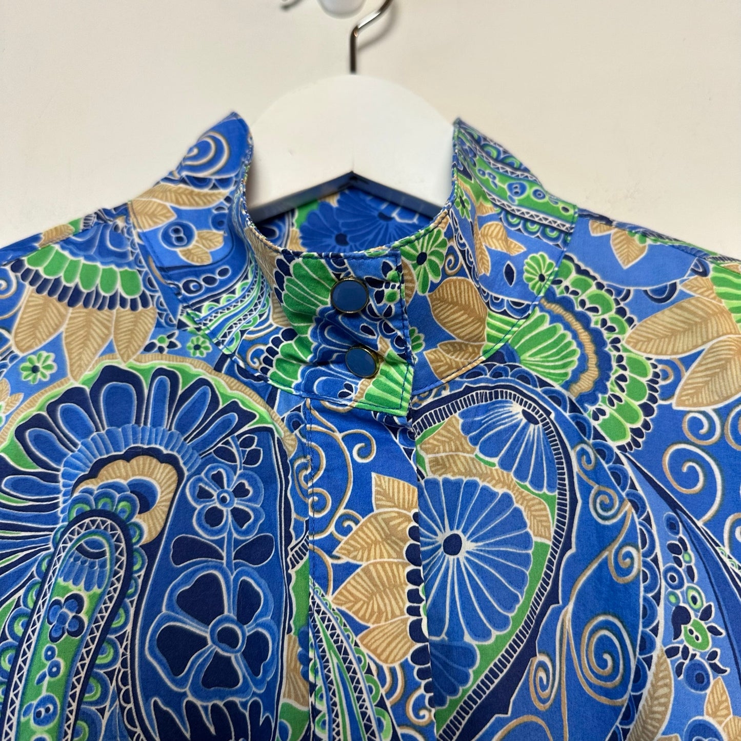 J.Mclaughlin Berlin Midi Dress Shirt Blue Green Paisley Cotton Pop Over Shift S