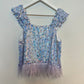 Queen of Sparkles Floral Sequin Feather Tank Purple Top Flower Glitter Medium
