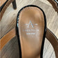 Aquatalia Rosetta Patent Leather Sandal Heels Black Slingback Kitten Heel 8
