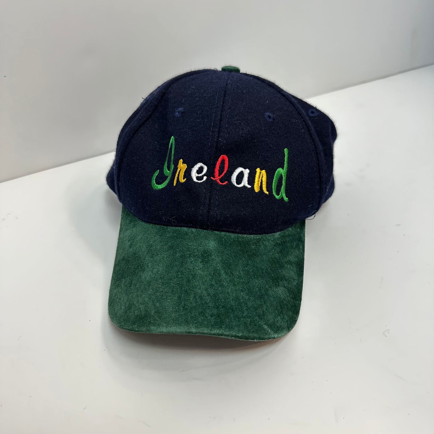 Vintage Ireland Baseball Hat Dad Hat Wool and Suede Embroidered Green Blue