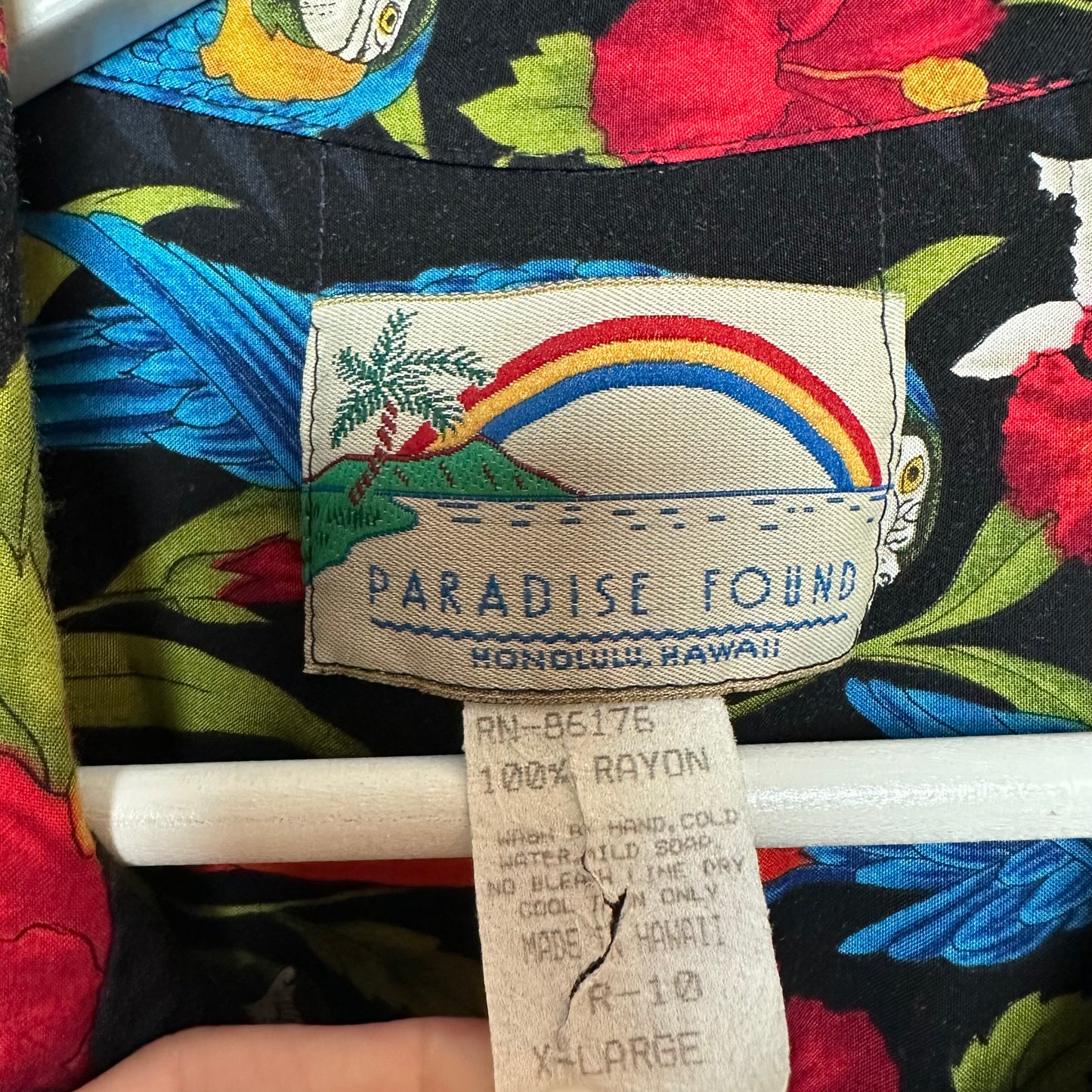 Vintage Paradise Found Hawaiian Tropical Floral Short Sleeve Button Down Shirt XL