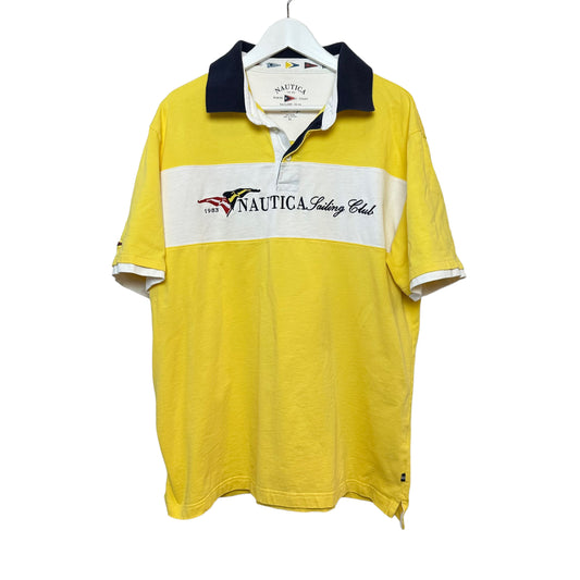 Nautica Retro Sailing Club Polo Yellow White Striped Rugby Cotton XL
