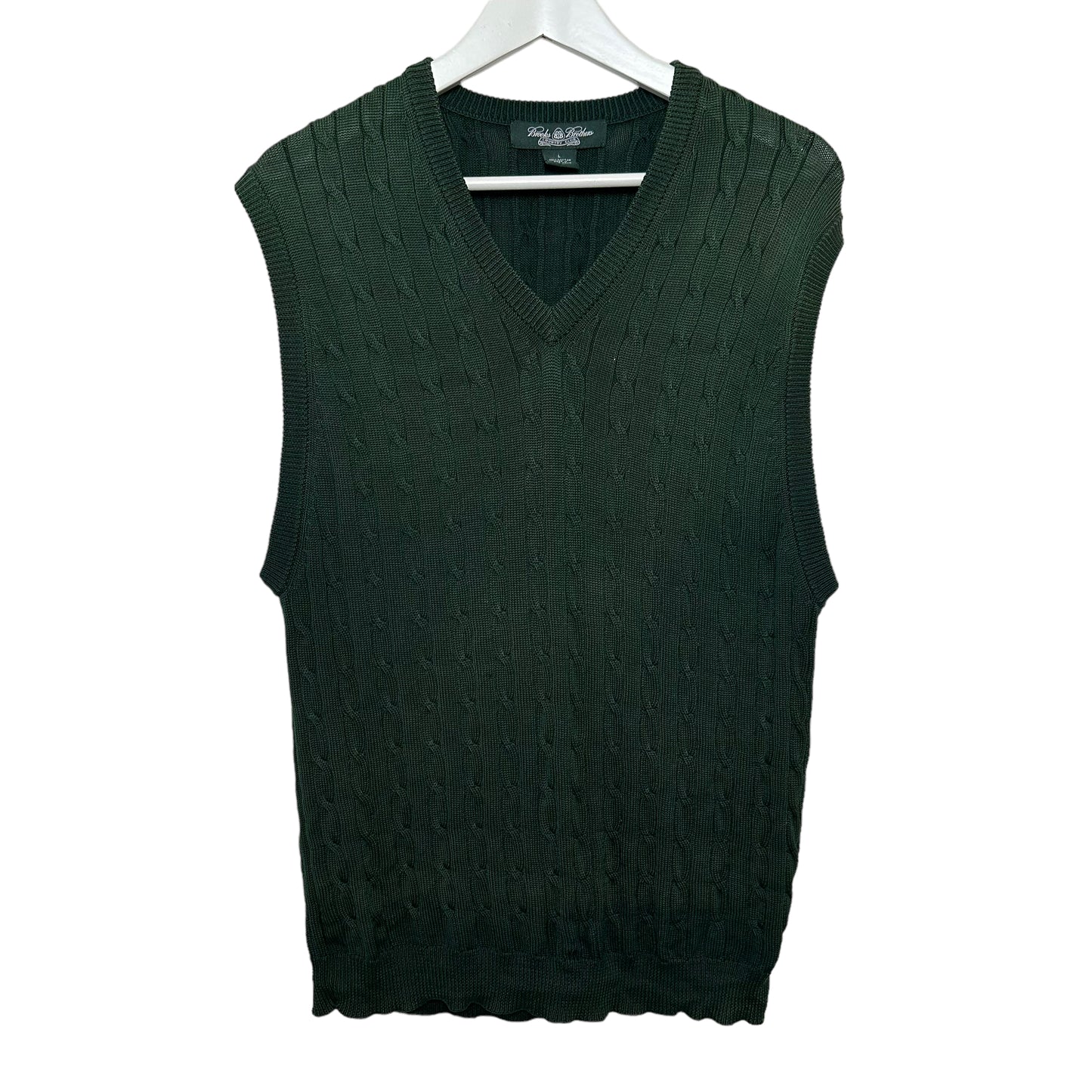 Brooks Bothers Country Club Forest Green Sweater vest Cable Knit Cotton Large