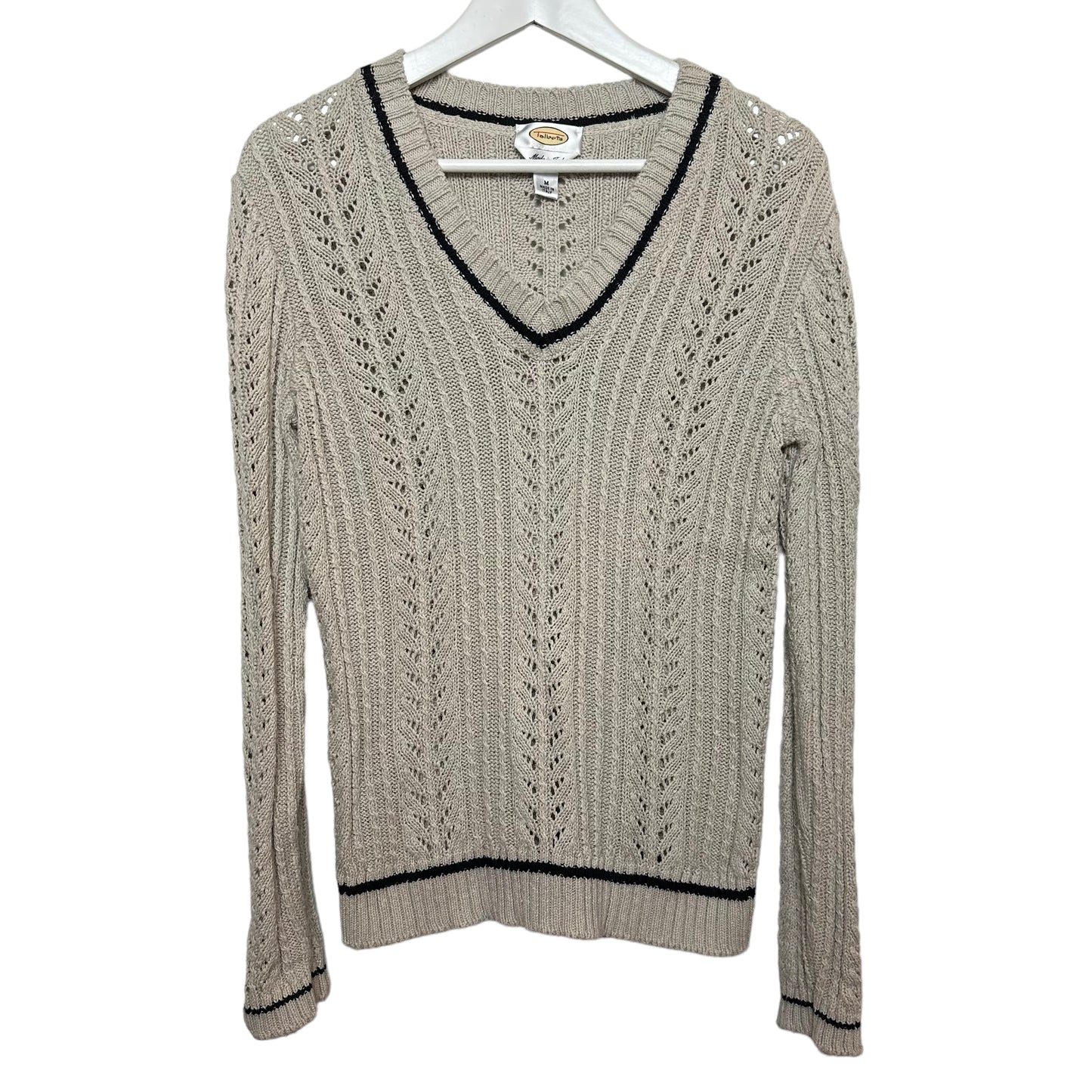 Vintage 90s Talbots Sweater Open Knit Tan Cotton and Silk Medium