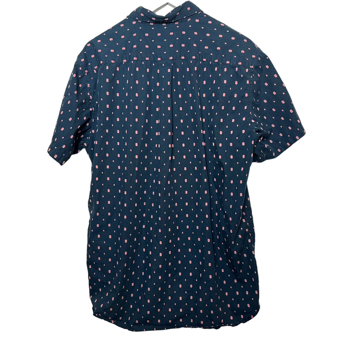 RVCA Short Sleeve Button Down Collared Shirt Navy Blue Pink Dots Slim XL