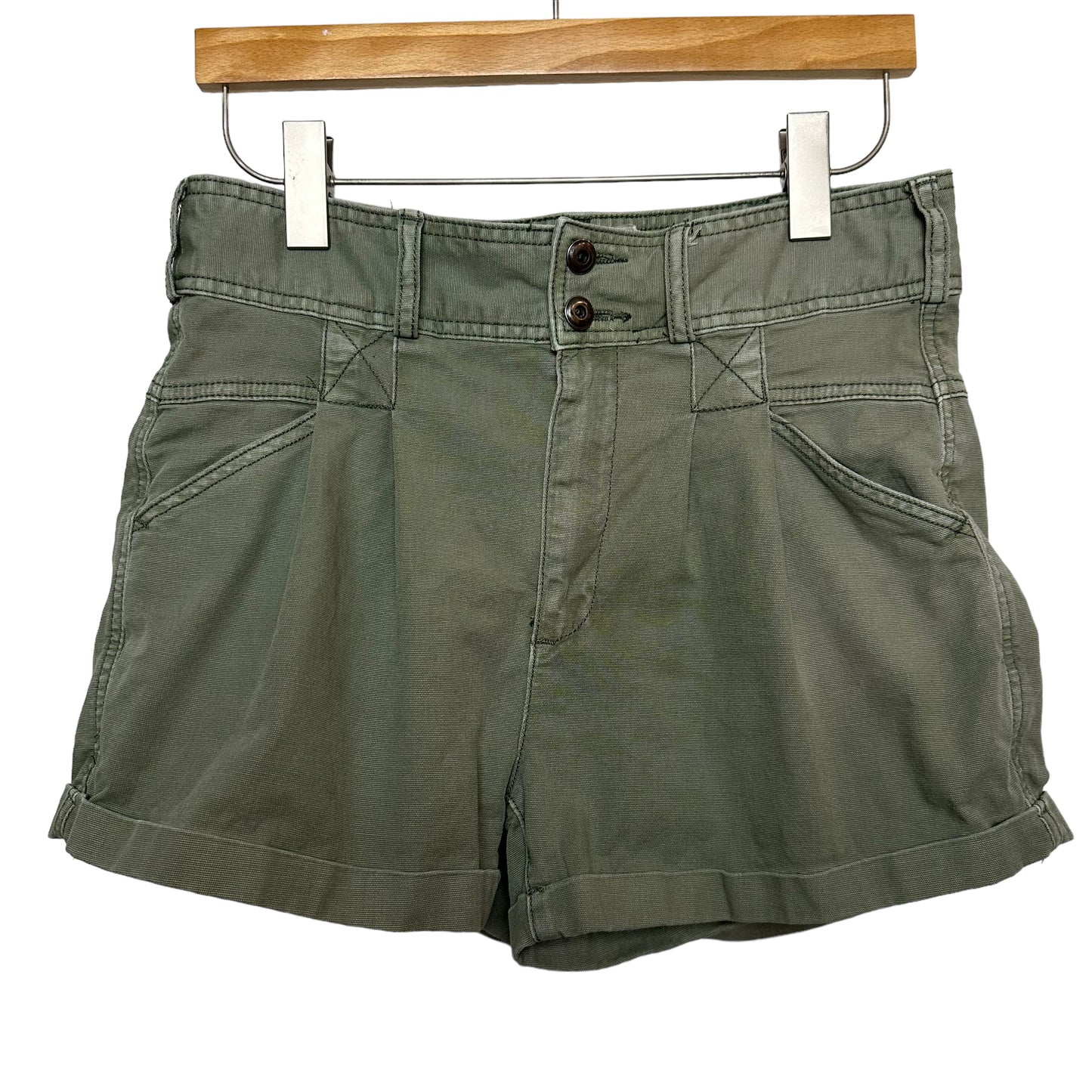 Anthropologie Pilcro and the Letterpress Relaxed Pleated Front High Rise Utility Shorts Olive Green 27