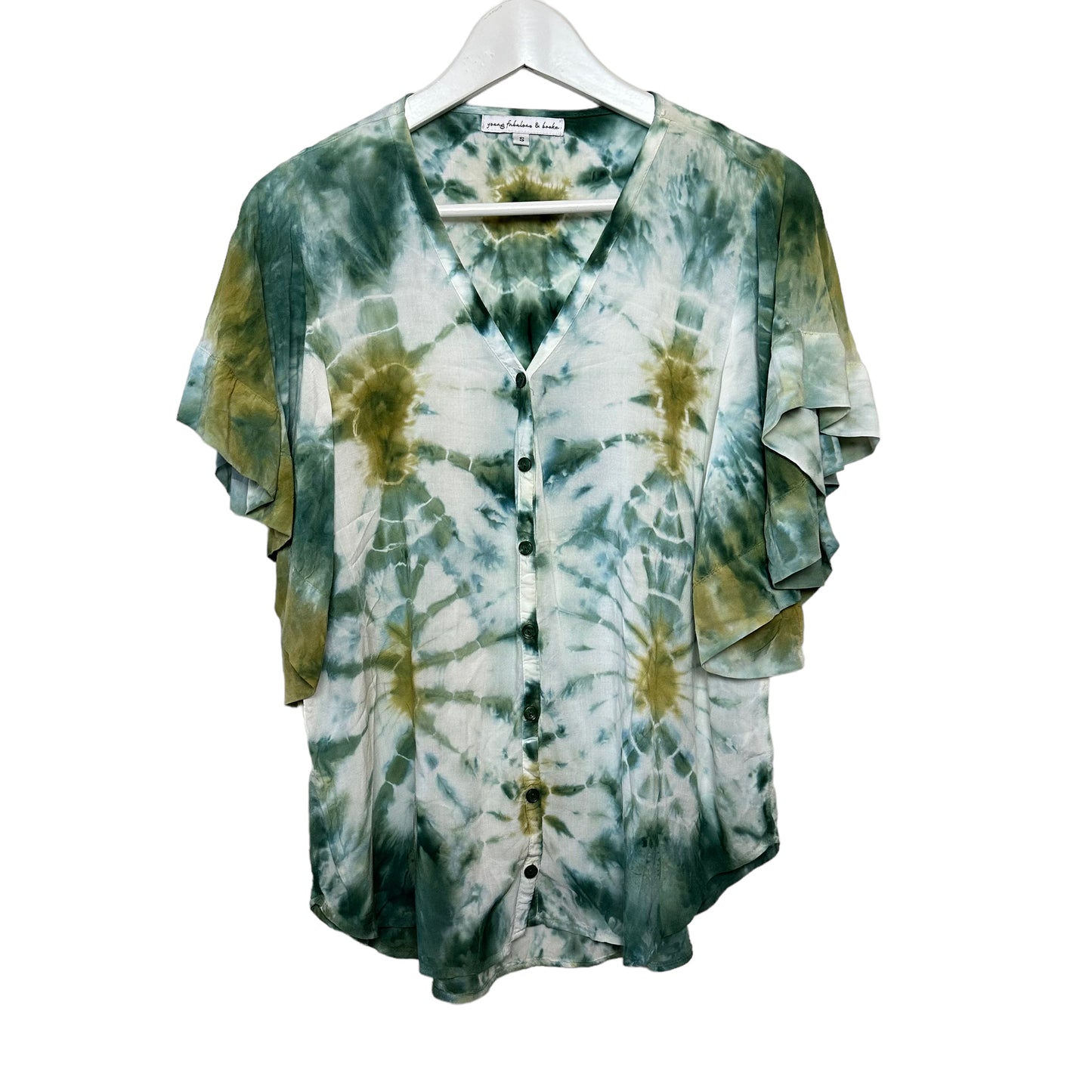 Young Fabulous and Broke Tie Dye Blouse Top Blue Green Small
