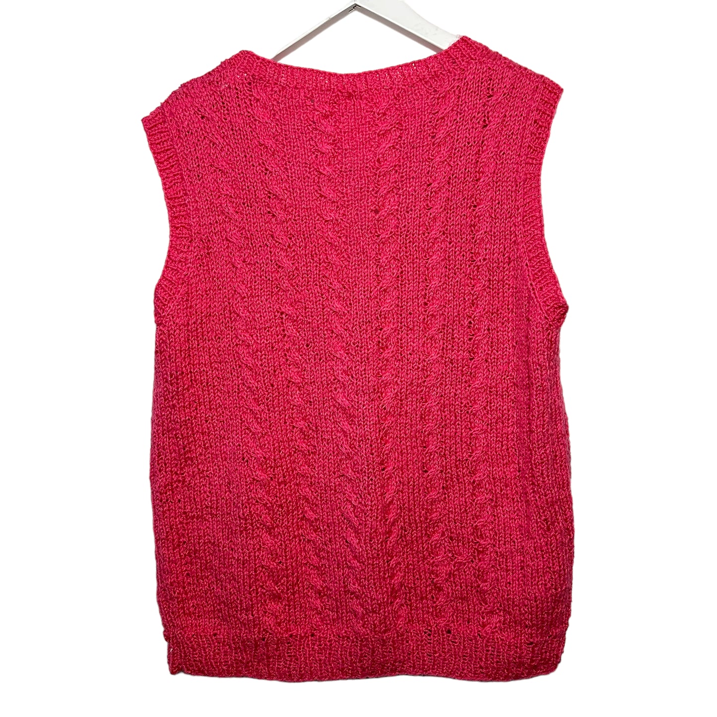 Hand Knit Handmade Pink Chunky Knit Sweater Vest V Neck