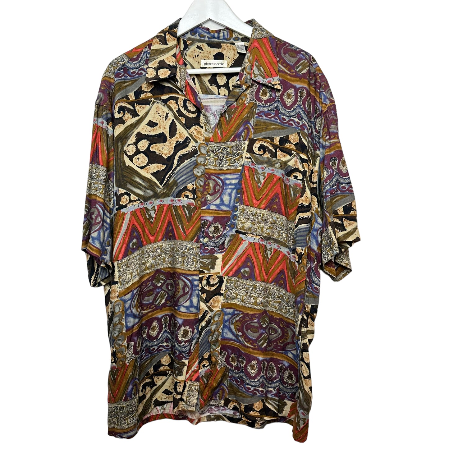 Vintage 90s Pierre Cardin Short Sleeve Button Up Shirt XL Geometric Print