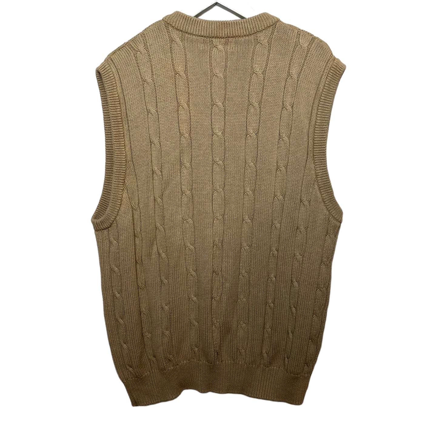 Vintage 90s Izod Club Sweater Vest Chunky Cable Knit Tan