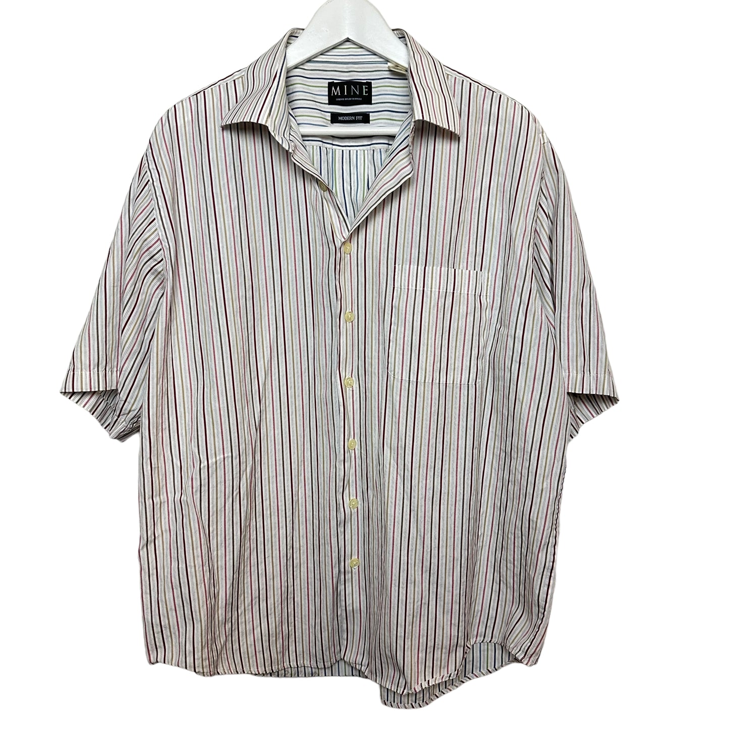 MINE Modern Fit Short Sleeve Button Down Striped Shirt XL Cotton