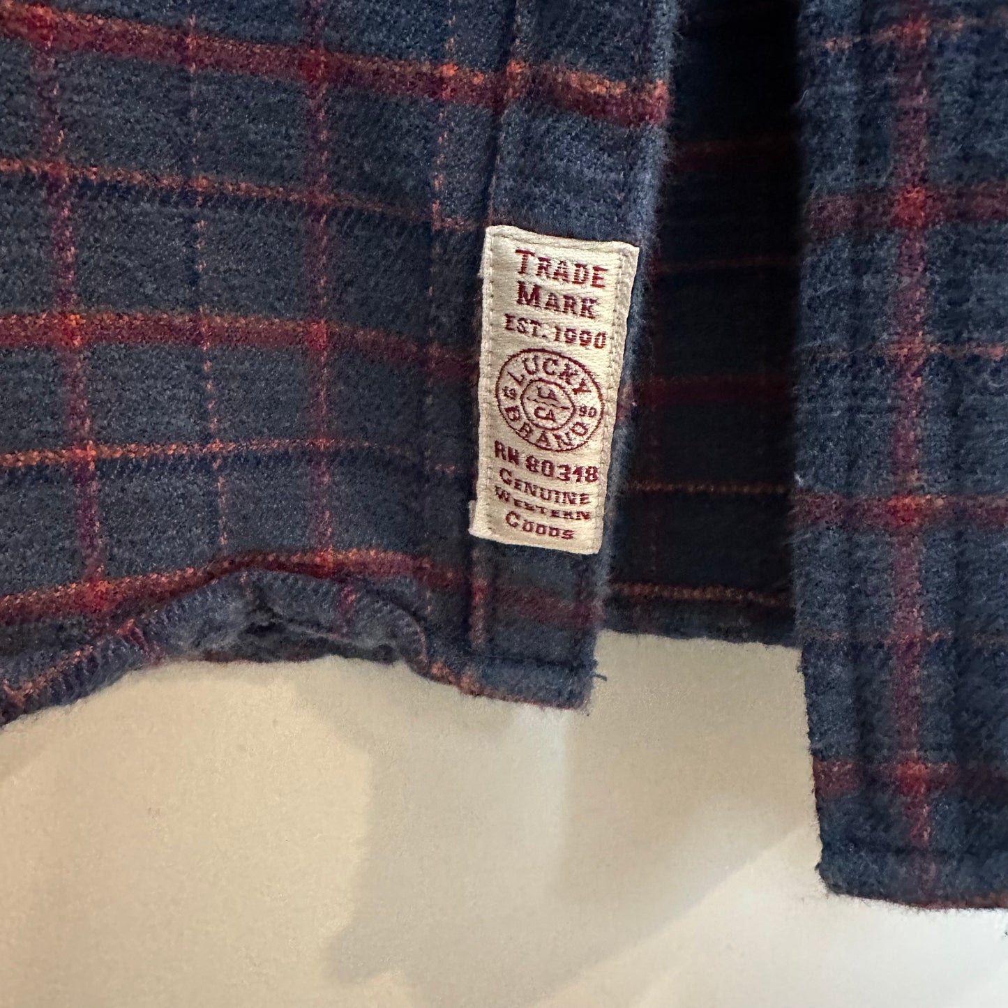 Lucky Brand Plaid Shirt Jacket Snap Front Red Blue Large
