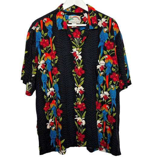 Vintage Paradise Found Hawaiian Tropical Floral Short Sleeve Button Down Shirt XL
