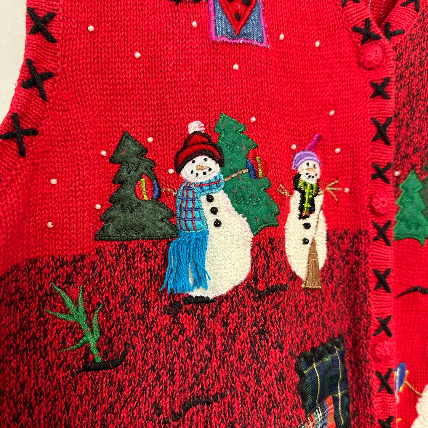 Erika Christmas Sweater Vest Winter Red Snowmen XL