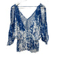 Free People Abracadabra Blouse Blue White Tie Dye Cold Shoulder Peplum Crop Small