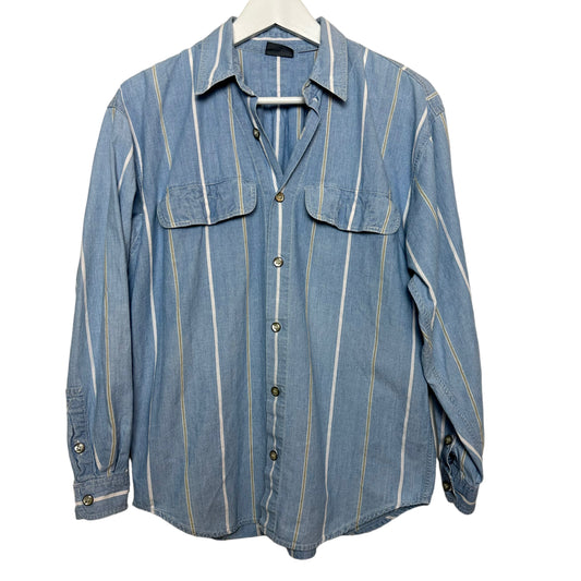 Vintage 90s Lizwear Chambray Denim Striped Long Sleeve Button Down Small