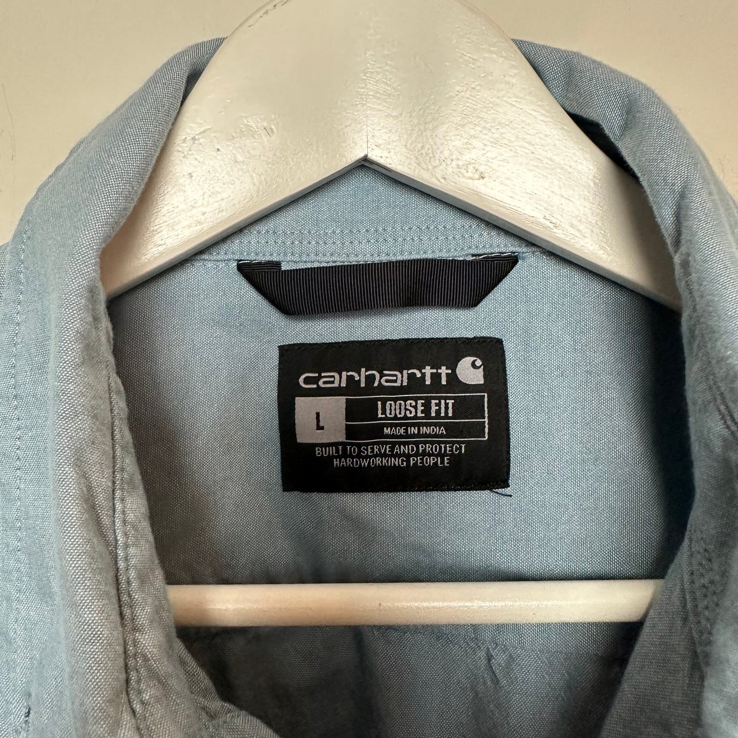 Carhartt Loose Fit Midweight Short Sleeve Shirt Button Down Collared Large Blue