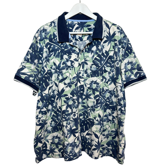 Lands End Tropical Print Polo Shirt Cotton Blue Green Floral XXL