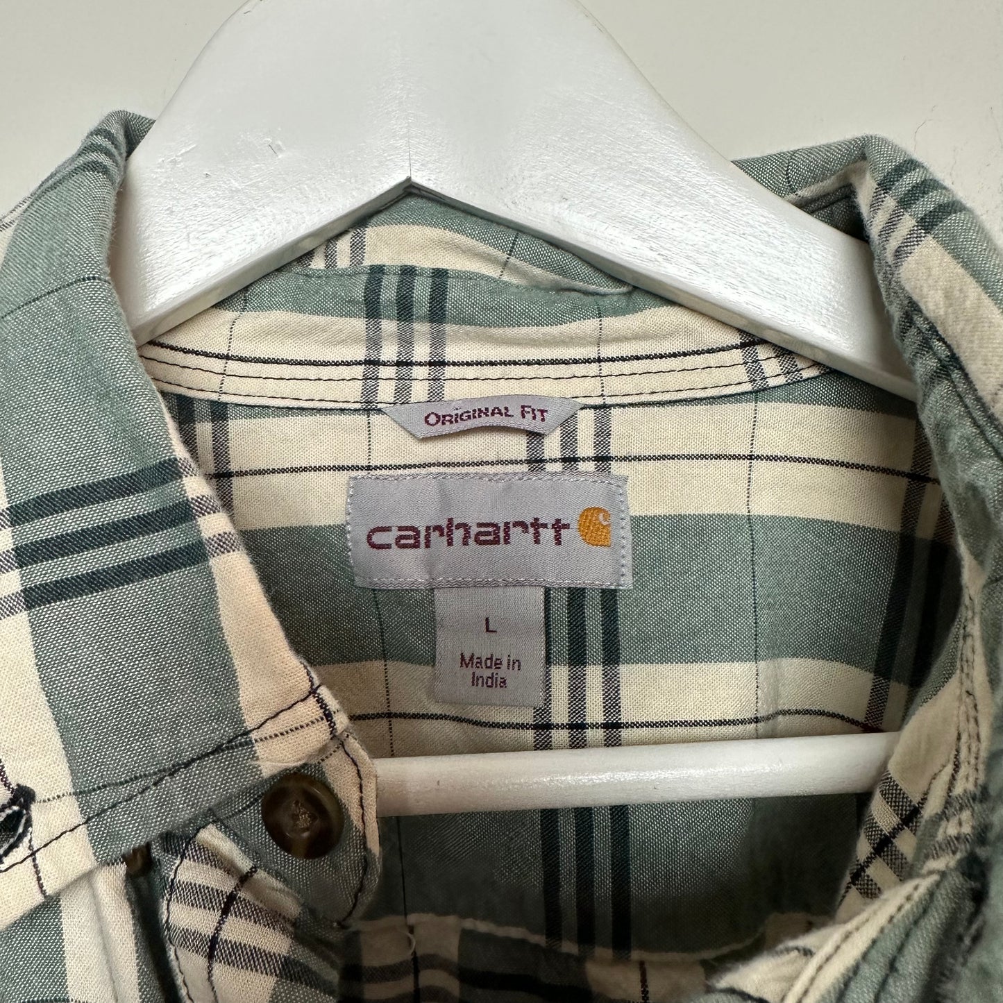 Carhartt Loose Fit Midweight Plaid Short Sleeve Button Down Collared Shirt Large Original Fit