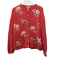 Eddie Bauer Chunky Knit Cardigan Sweater Floral Pink Coral Cotton Medium