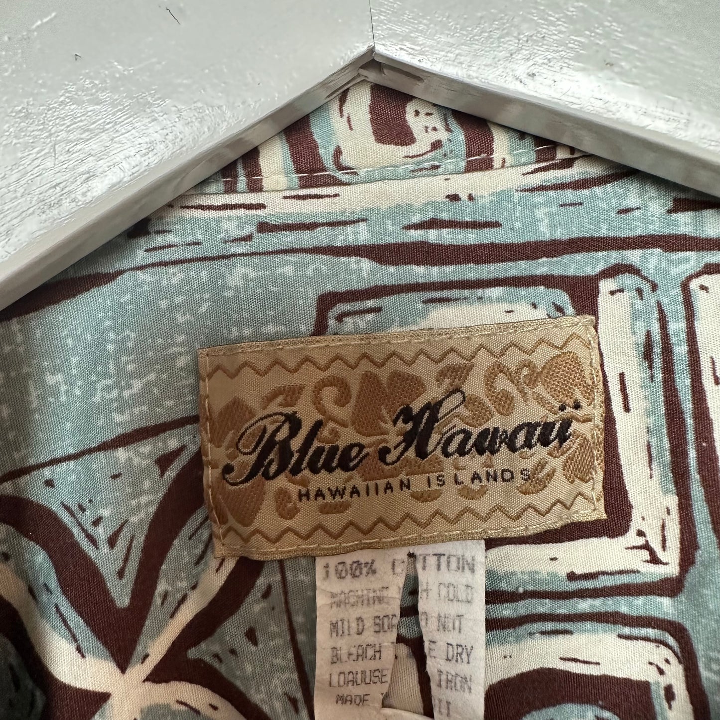 Vintage Blue Hawaii Short Sleeve Button Down Shirt Hawaiian Blue Brown Large