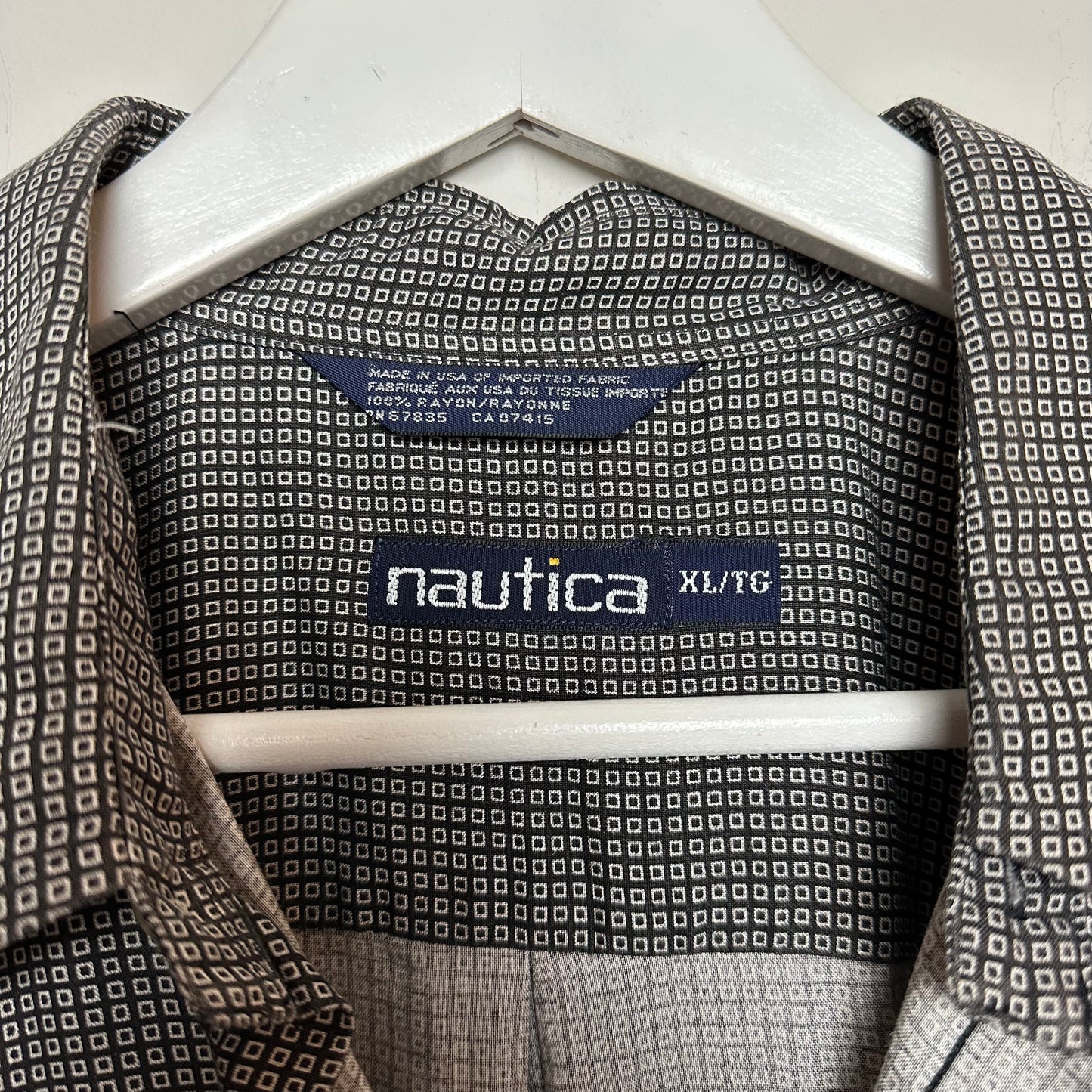 Vintage Nautica Patterned Short Sleeve Button Down Made in the USA XL