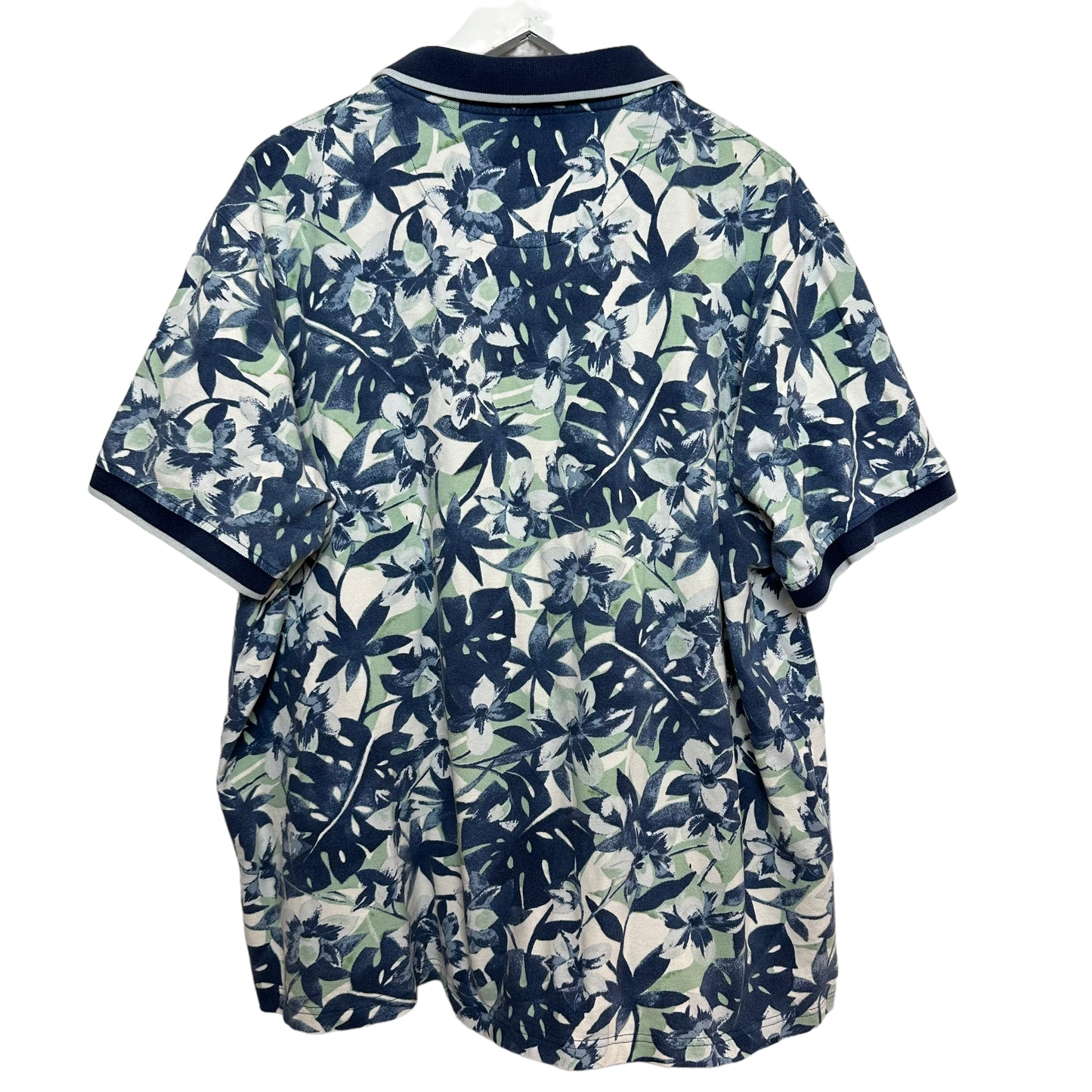 Lands End Tropical Print Polo Shirt Cotton Blue Green Floral XXL