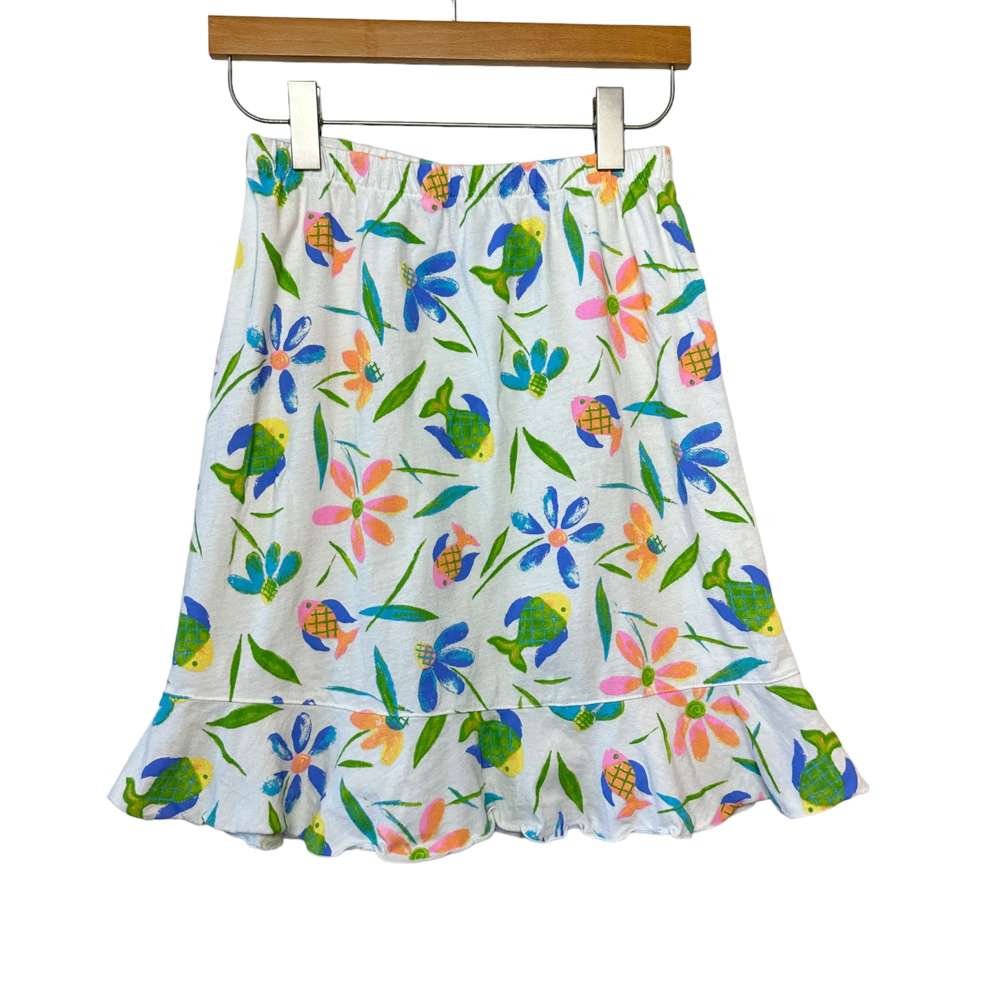 Vintage 90s Icantoo Cotton Pull On Skirt Tropical Fish Floral Cotton Small