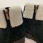 Yves Saint Laurent YSL Wedge Heel Aspen Suede Black Boots Shearling Fur 37.5