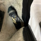Yves Saint Laurent YSL Wedge Heel Aspen Suede Black Boots Shearling Fur 37.5