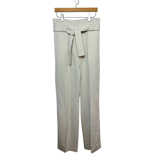 IRO Apollonia Trousers belted pleated twill straight leg pants Tie Waist Ecru 2