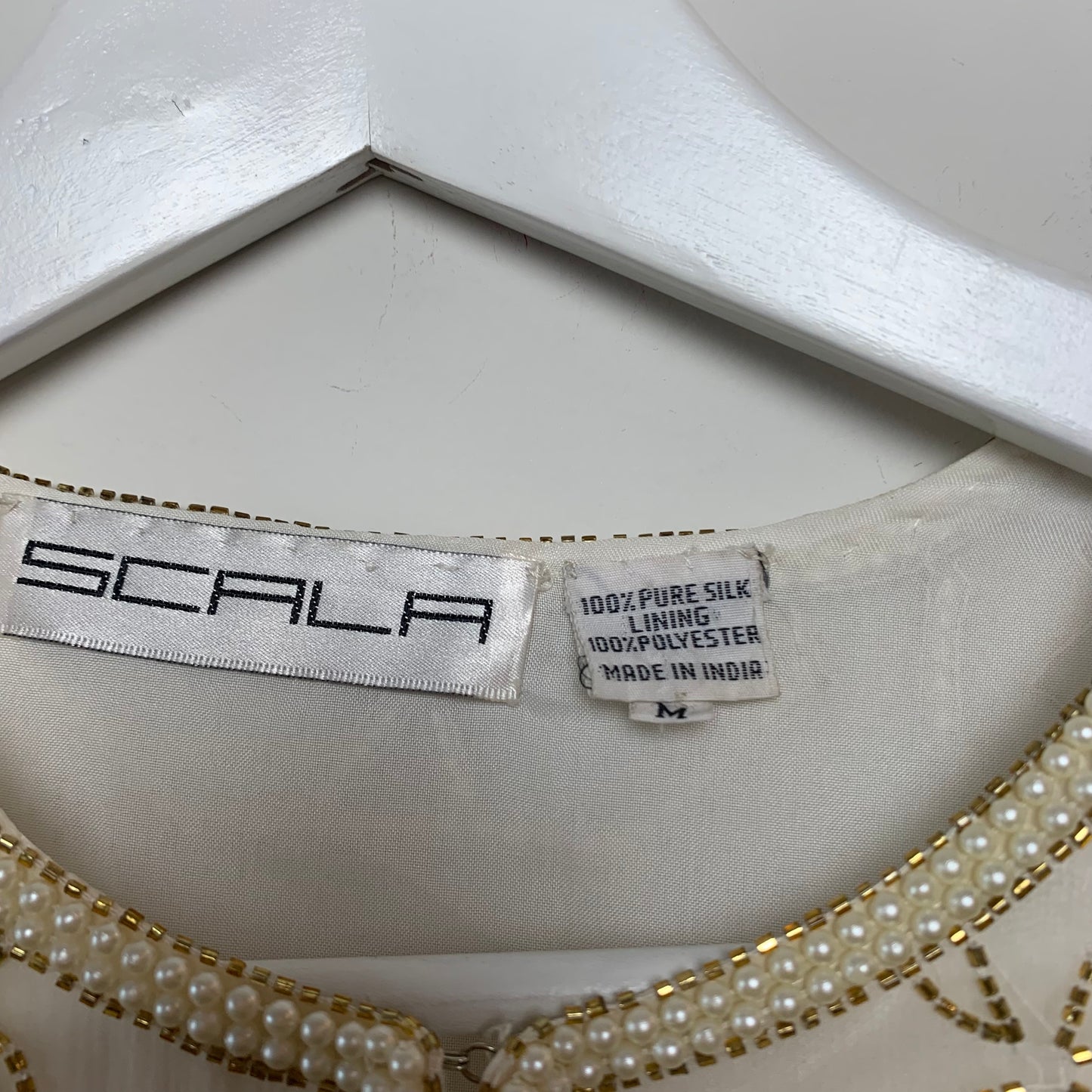 Vintage Scala Silk Beaded Jacket Cream and Gold Medium