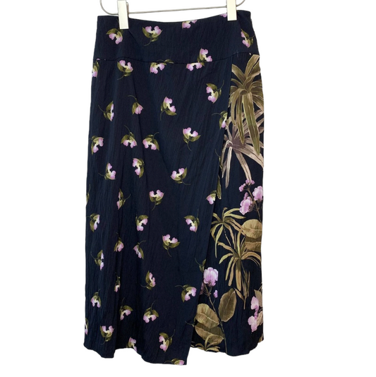 Vince Tropical Garden Midi Skirt Mixed Print Crinkled Stain Floral 4